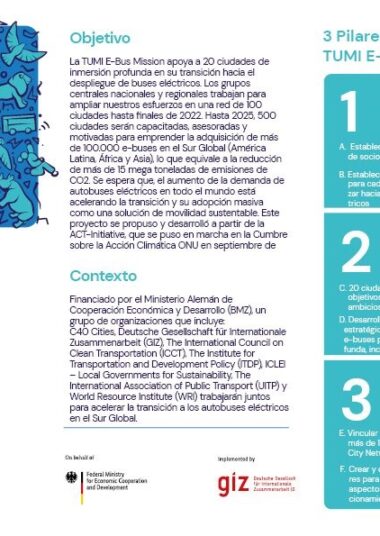 E bus mission factsheet cover spanish