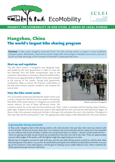 ICLEI Case Study: Hangzhou, China: The world’s largest bike sharing program, 2011