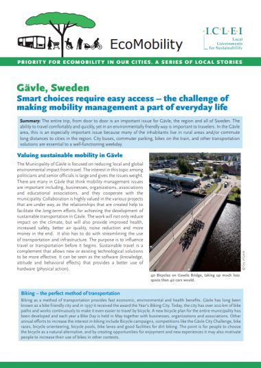 ICLEI Case Study: Gävle, Sweden: Smart choices require easy access – the challenge of making mobility management a part of everyday life, 2011