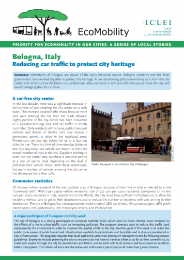 ICLEI Case Study: Bologna, Italy: Reducing car traffic to protect city heritage, 2011