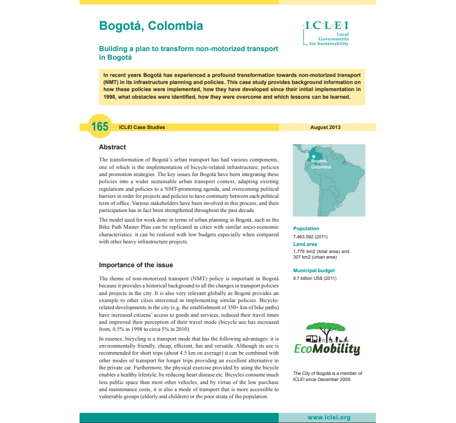Bogota, Colombia: Building a plan to transform non-motorized transport in Bogotá, 2013