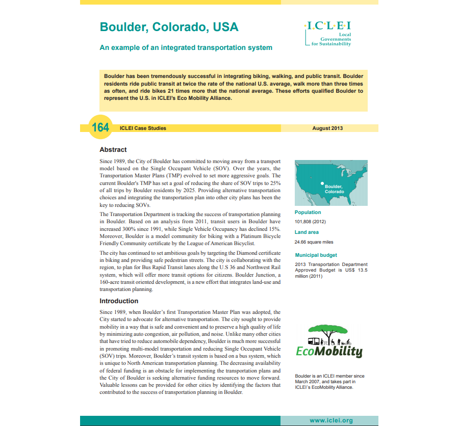 Boulder, Colorado, USA: An example of an integrated transportation system, 2013